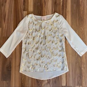 Skies are Blue Cream Silk Metallic Detail Blouse